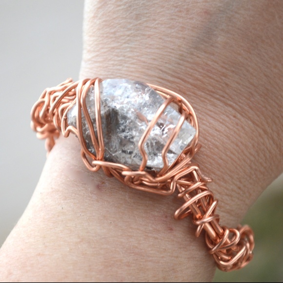 Conceptual Subculture Jewelry - Herkimer Diamond Quartz Cuff Healing Bracelet OOAK